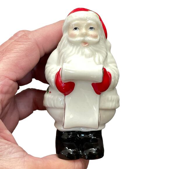 Lenox Holiday Christmas Salt & Pepper Shakers Santa & Toy Bag Checking It Twice - Picture 3 of 11